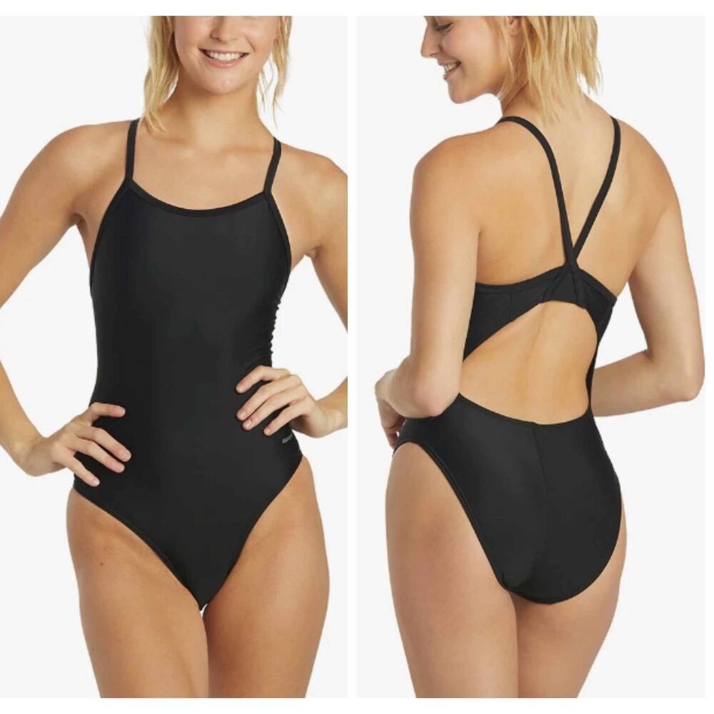 ClubSwim Solid Thin Strap One Piece Swimsuit Black 28 NEW